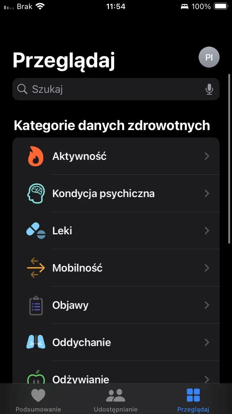 Interfejs aplikacji zdrowie